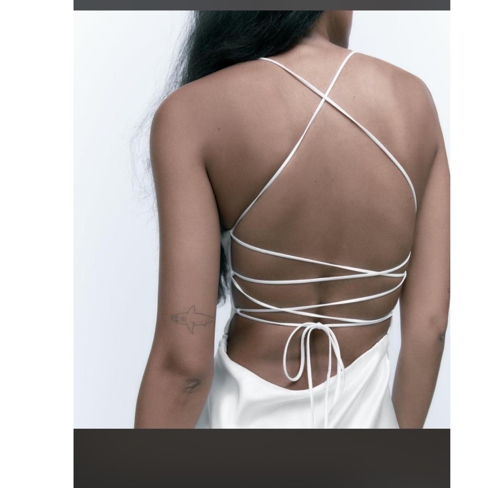 Zara White Satin Corset Maxi Dress Lace Up Back High Slit XS Bridal Old Money - Picture 11 of 11
